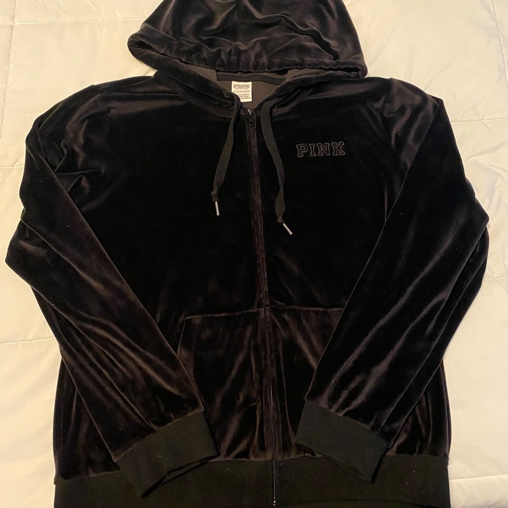 PINK Velour Zip Up Hoodie Size XL